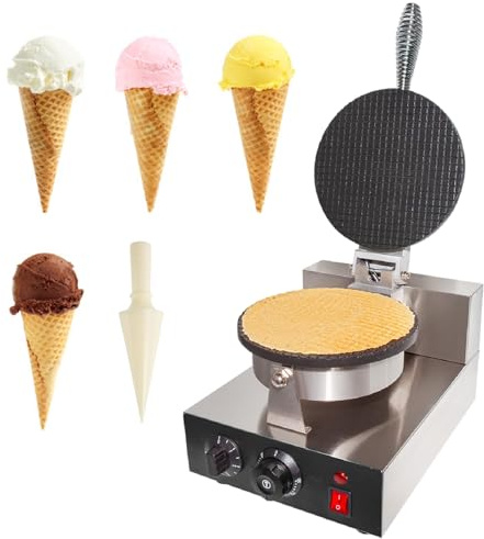CóNica Para Helados Máquina para hacer conos de helado, máquina comercial, máquina eléctrica para hacer waffles antiadherentes de acero inoxidable de 1200 W, 110 V