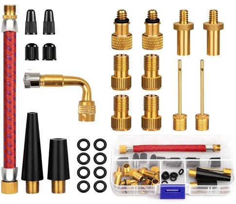 GYL Inflation Kit Pump Extension Hose, DV AV SV Converter & Ball Pump Needles, with Presta/Schrader Valve Adapters for Bikes, Electric Scooters, Balls and Inflatable Gear