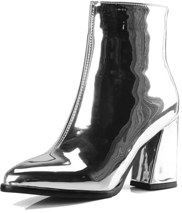 Generisch 2026 Bottines pour Femmes Commerce Extérieur Européen Américain Grande Taille Bottes Hiver Femmes Fermeture éclair Latérale Dentelle Bottes Courtes Épais à Talons Hauts, argenté, 39 EU