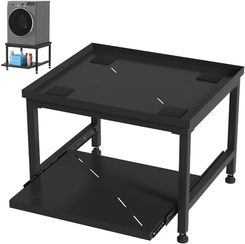 Monucep Tvättmaskiner, underrede 45 cm, justerbar höjd, tvättmaskin underrede bärkraft 200 kg, med utdragbar hylla, antivibrationer, bas för torktumlare, kylskåp, tvättmaskiner, svart
