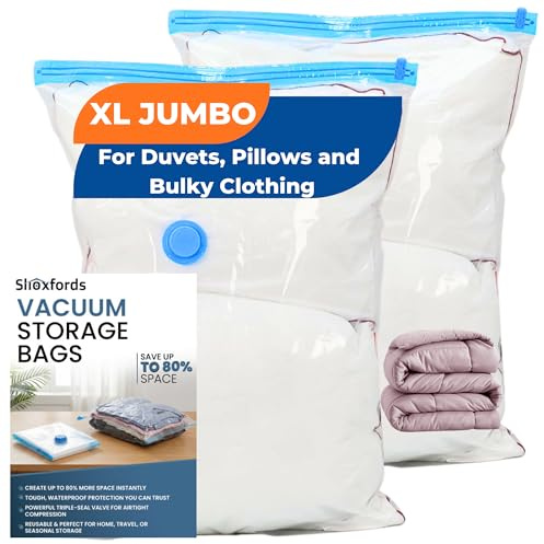 Shoxfords Jumbo Vacuum Storage Bags Large - Suction Bags for Storage – Vacuum Pack Bags for Clothes for Home & Travel – Vacummattress Storage Bag for Clothes (XL Jumbo (2 Pack))