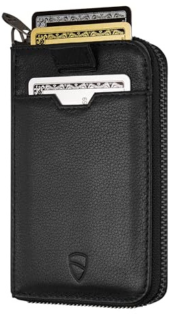 Vaultskin Geldbörse aus Leder mit RFID-Schutz - Schlankes Portemonnaie für Herren & Damen mit Kartenetui & Münzfach, Kompakt & Stilvoll, (Schwarz, Notting Hill)