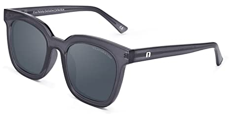 CLANDESTINE - Gafas de Sol Unisex - Modelo Quadrato by Elsa Pataky - Color Crystal - Cristal Polarizado en Color Negro con Filtro HD - Montura Gris Transparente - Protección UV 400-144 x 51mm