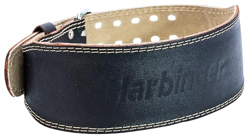Harbinger 4 Padded Leather Cintura da sollevamento pesi- Supporta la schiena e il core, l'interno in pelle e suede sagomato offre una vestibilità aderente, ideale per sollevamenti.XL,Nero