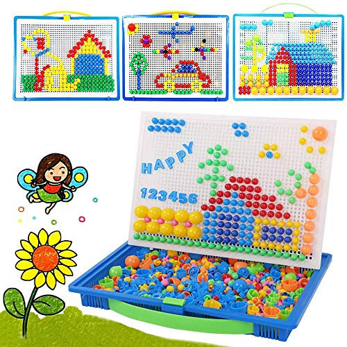 RUIXIB Mosaik Steckspiel Pädagogisches Spielzeug Bausteine Puzzle Steckkugeln Pilznägel DIY Kreativ Brettspielzeug Lernspaß 296/592/980 Stücke Steckpuzzle Lernspielzeug für Junge Mädchen