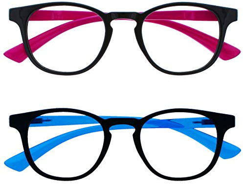 OPULIZE Bop Gafas Bloqueadoras de Luz Azul Niños Pack de 2 Montura Redonda Negra Rosa Azul Protegen los Ojos Mejoran el Sueño Reducen los Dolores de Cabeza Ordenador Gaming Niños Niñas BB47-FB