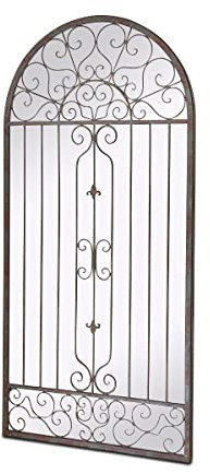 MirrorOutlet Fensterspiegel, groß, Metall, rustikal, gewölbt, 126 x 60 cm, Braun