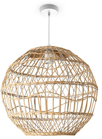 Paco Home Luminaria Suspensión Salón Bohemia Lámparas Cesta Lámpara Colgante Ratán Comedor Lámpara Papel E27, Tipo de lámpara:Lámpara colgante - Tipo 6, Farbe_MuVa:Crema (Ø40 cm)