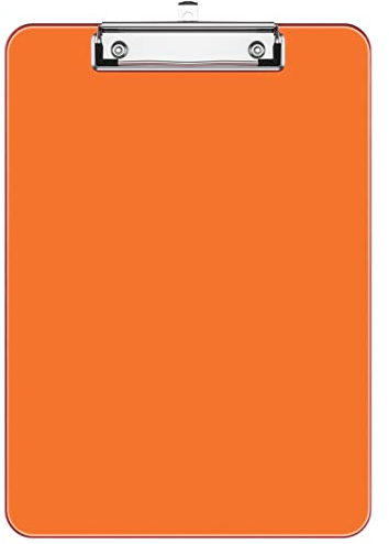 Hnogri Kunststoff-Klemmbrett, Standard A4 Letter Size Klemmbretter für Studenten, Büro und Frauen, Zwischenablage mit Stifthalter und Low Profile Clip, Größe 12,5 x 9 Zoll, (Orange)