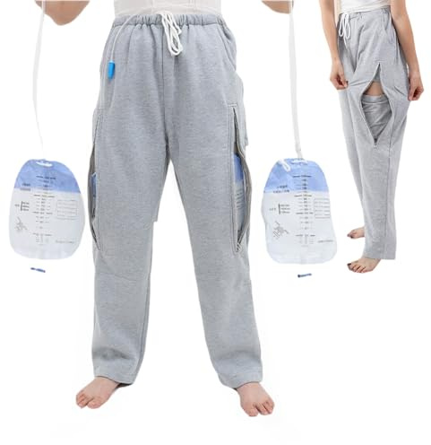 Catheter Leg Bag Pants, Urine Bag Holder Pants for Men/Women (L, Grey)