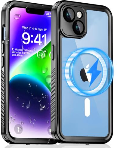 Unitedtime for iPhone 14 Case Magnetic Waterproof with Built-in Screen Protector,Compatible with MagSafe Shockproof Dustproof Heavy Duty Full Body Protective Front and Back Cover 6.1 Inch
