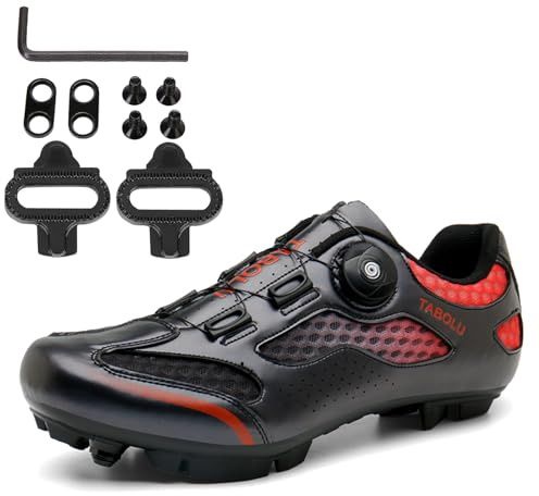 PENXZT Chaussures De Cyclisme Chaussure VTT Homme Respirantes Semelle Dure Chaussures de Vélo compatibles avec des taquets SPD à 2 boulons,Noir,43 EU