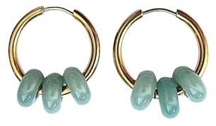 ASTER ALHELÍ - Pendientes Mujer Aros Chapados en Oro de 24 Quilates con Piedra Natural en Forma de Donut - Gema Semipreciosa Amuleto de Protección - Regalo Original Mujer