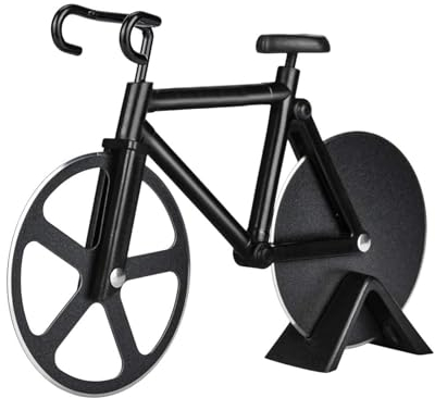 MUYAPAY Corta Pizza Bicicleta, Cortador Pizza Rueda de Corte de Acero Inoxidable, Cortapizzas con Revestimiento Antiadherente, Tijeras Pizza con Soporte, para Hogar y Cocina 18cm Negro