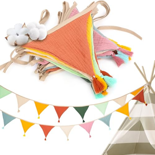 Dncvb Wimpelkette 2 X 2,6 Meter Outdoor Beidseitig für Kinderzimmer - Stoff aus 100% Bio-Baumwolle - Schöne Wanddeko (Orange Farbe)