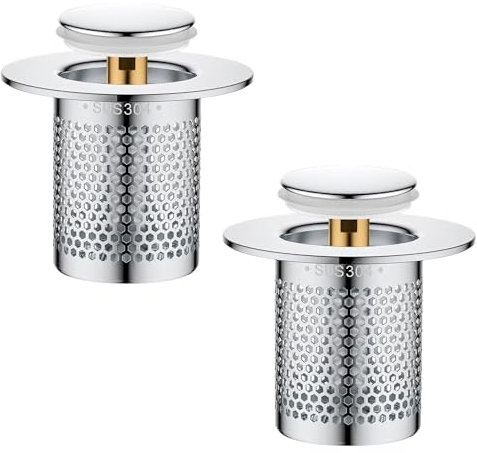 2 Pezzi Filtro Lavandino Acciaio Inox, Pop Up con Anima in Rame Filtro Scarico Lavandino, Rimovibile Colino per Doccia Lavandino, Filtro di Scarico a Pavimento, per Lavello Cucina Bagno Vasca da Bagno