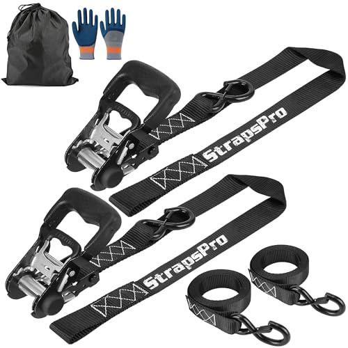 StrapsPro Ratchet Straps, 1.5'' x 10FT - 4400lb Break Strength Tie Down Strap Ratchet Heavy Duty, 2 Pack Cargo Straps Ratcheting with Integrated Soft Loops Truck Strap for Motorcycle, Car, ATV, UTV