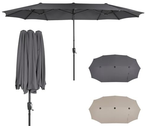 YOURLITE Parasol de Jardin 4 x 2 m, Parasol Grande Taille, avec 12 Côtes, Protection UV, Résistant au Vent et Imperméable à L'eau, pour Balcon, Extérieur, Plage, sans Support, Gris