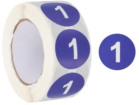 PATIKIL Adesivi Rotondi Numero 1, Etichette Adesive Autoadesive Codificate A Colori 2,5 Cm / 1 Pollice 500 Etichette/Rotolo Per Organizzazione Domestica Gestione,Blu Scuro Con Testo Bianco