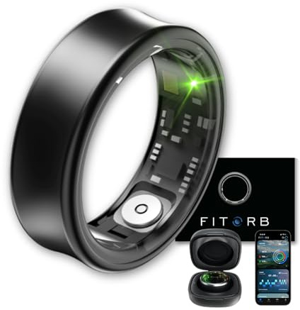 Fitorb Smart Ring Pro - Das Original. High-Tech Fitness- & Gesundheitsring, Schlafanalyse, 24/7 Aktivitätstracking. Temperaturmessung, Stress. Proberinge. (Neptun, Schwarz, 20,0 mm (10))