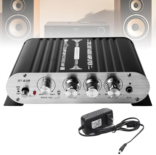 Leikurvo Amplificador HiFi, amplificador estéreo de 2,1 canales, RMS 20 Wx2 + 40 W ST-838 Mini HiFi Amplificador Subwoofer Salida Clase D, Bass y Treble