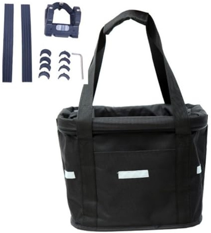 Violiica Cesta frontal desmontable para bicicleta con correa de mano, bolsa plegable para el manillar para transportar mascotas y comestibles, 35 x 27 x 26 cm, capacidad de 10 kg para la mayoría de