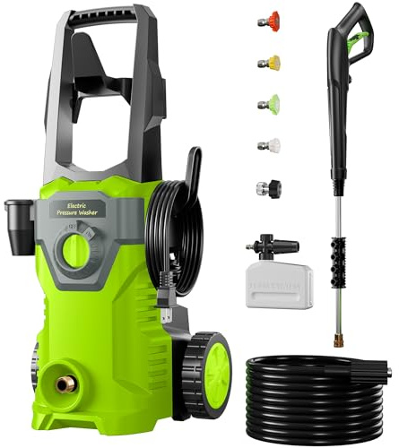 ETOOLAB Hochdruckreiniger, Druck: max. 160 bar, Fördermenge: 450 l/h, 7 m Schlauch, 5 m Kabel, Mit 4-in-1-Düse, Schaumkanone, Hochdruckpistole, Pistolenhalter, Kabelhalter