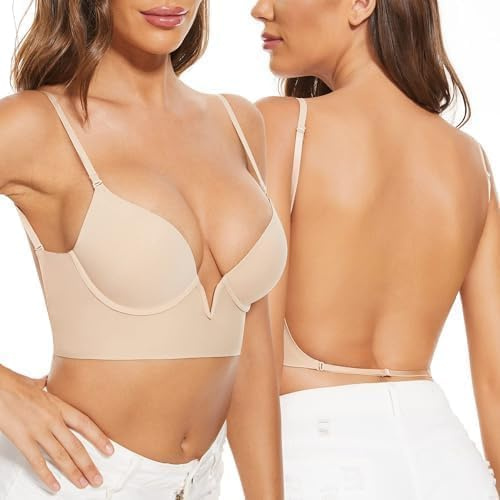 Générique Soutien-Gorge Push-Up Dos Nu Deep V sans Armature pour Femme Bas en U Transparent Transparent Dos Nu Invisible Triangle sans Armature Convertible en Soutien-Gorge Taille Basse S-XL