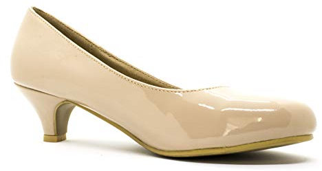 Ladies Womens Low Kitten Heel Work Court Evening Girls Shoes Pumps Size 3-12 (6 UK, Nude Patent)