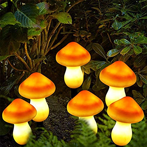 ALLOMN Solarleuchten, Gartenweg im Freien Dekorative Lampenleuchten Solarlandschaftsleuchten Wasserdichte Süße Mehrfarbiger Pilz Form, Zwei Lichtmodi, Set mit 6 Lampen