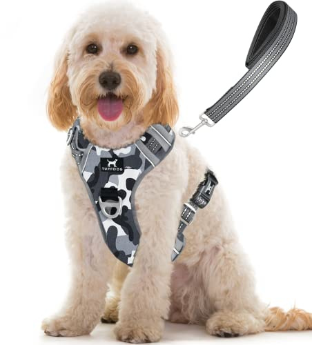 TUFFDOG Easy-Fit Hundegeschirr, Größe M, schnell zu öffnender Nackenclip, hochwertig gepolstert, reflektierend, kein Ziehen, mit Kontrollgriff, verstellbare Hundeweste zum Hineinsteigen, inklusive
