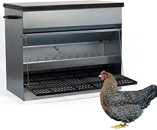 Mangeoire Anti-Gaspillage pour Poule - Mangeoire avec Pédale et Trappe - Anti-Oiseaux et Anti-rongeurs - Capacité 28 kg