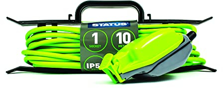 STATUS 1 Socket Extension Lead, 10m, Green, Waterproof Outdoor Cable, IP54 Rated, 13 Amp Plug, Weatherproof, Heavy Duty Socket, Ideal for Garden Power Tools, DIY Use (1W10M13AIP54HFS6)
