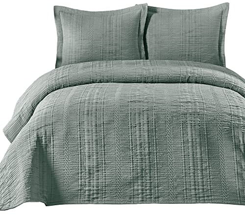 Elart Tagesdecke 220x240 cm und 2 Kissenbezüge 50x70 cm | Bettdecke, Bettüberwurf, Tagesdecken | Jacquard-Gewebt Wohndecke weich und Modern | Grün