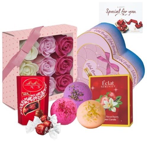 Gifts For Her, Him - Pamper, Gifts For Women & Men |Bath Bombs For Women |Luxury Milk Chocolates, Bath Bombs, Scented Candle, Bath Rose |Fathers Day Gifts from Wife