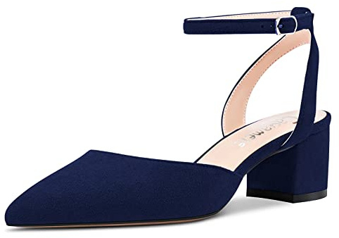 Castamere Donna Chunky Blocco Medio Tacco Heel Chiusa a Punta Pumps Cinturino alla Caviglia Slingback Fibbia Feste Dress Scarpe Blu Navy 44 EU