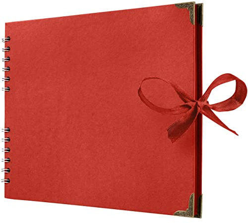 Bstorify Square Scrapbook Photo Albums 50 Pages (28 x 22 Cm) Red | Thick Paper, Ribbon Closure - Ideal for Your Scrapbooking Albums, Art & Craft Projects (Red, 28 x 22 Cm)