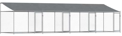 vidaXL Cage pour Chien avec Toit et Portes, Chenil pour Chien, Maison pour Chien, Niche de Jardin Terrasse, Gris 8x2x2m Acier Galvanisé
