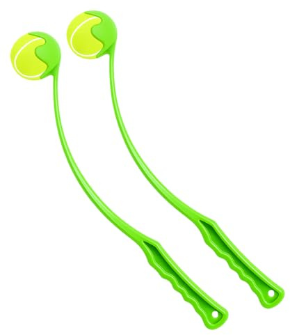 Best House Dog Ball Launcher Thrower Dog Toy, Tennis Ball Hands Free Pick Up and Throw Play and Great Fun for Dogs Puppy Exercise & Training (Green, Pack of 2)
