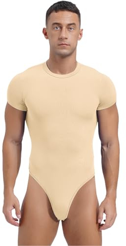 LiiYii - Body deportivo para hombre, color liso, camisetas de deporte, traje de cuerpo o leotardo, gimnasia para hombre, bodysuit deportivo, beige, XL