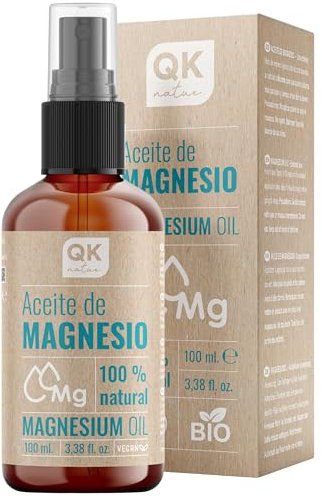 QKnatur - Huile de magnésium en spray 100% pure (100 ml) Flacon en verre + vaporisateur - Pour les sportifs, les articulations, la décontraction musculaire, le sommeil, les pieds