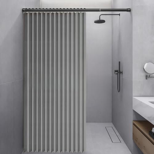 Momooda Cortina Ducha Plegable Resistente, Cortina de Ducha de Lino antimoho con imán a Prueba de Salpicaduras, Cierre rápido, Grigio, 120x200cm