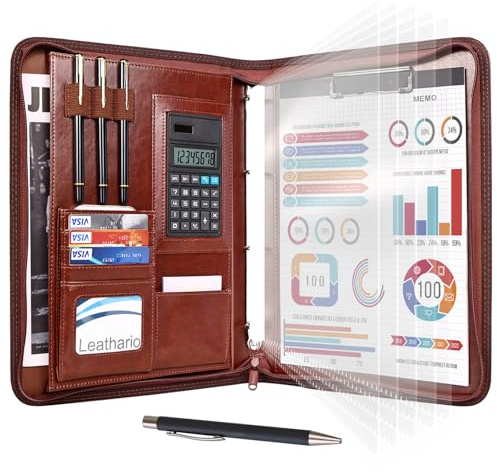Leathario Portfolio A4 Porte-documents, Organiseur de Conférence, Carnet d'Écriture - Dossier de Présentation Professionnel Rouge Marron