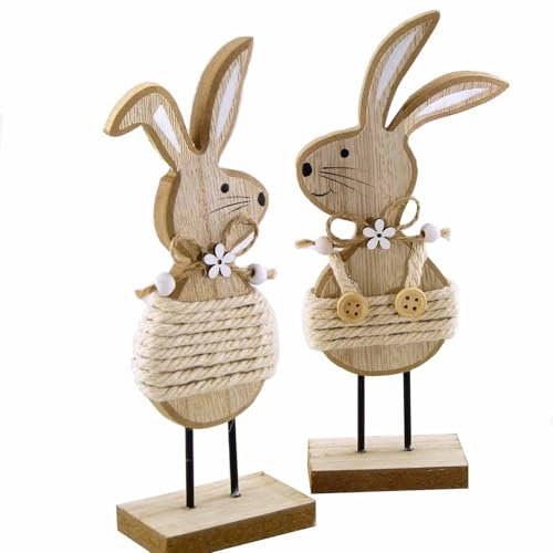 YIEUR Lot de 2 figurines de lapin de Pâques en bois - 17 cm - Décoration de Pâques - En bois à poser - Pour l'extérieur - Décoration de table de jardin (noir)