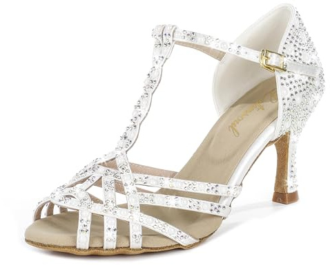Latinsoul Y20534 Women's Crystal Embellished Latin Dance Heels, 2.95in Heel, Stylish Adjustable Ankle Clasp for Ballroom and Party Occasions