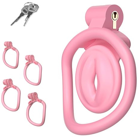BDSMAGE Gabbia di castità maschile con 4 anelli per il pene, gabbia per il pene con labbra, gabbia di castità piccola gabbia per il pene BDSM Set giocattolo sessuale estremo per uomini gay (Innie)