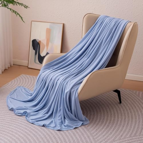 Amazon Basics Cooling Blanket for Hot Sleepers, Reversible Lightweight Thin Throw Blanket for Bed, Couch and Sofa, Queen (90 x 90), Blue