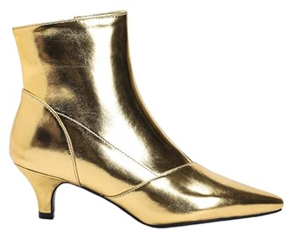 Elegante botín británico de invierno, botines cortos de tacón medio, botas de equitación clásicas, dorado, 38 EU