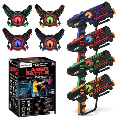 ArmoGear Jeu Laser Adulte - Set de 4 Pistolets et Gilets 0.9 mW Infrarouge