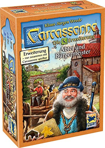 Hans im Glück, Carcassonne – Abtei und Bürgermeister, 5. Erweiterung, Familienspiel, Brettspiel, 2-6 Spieler, Ab 7+ Jahren, 40+ Minuten, Deutsch